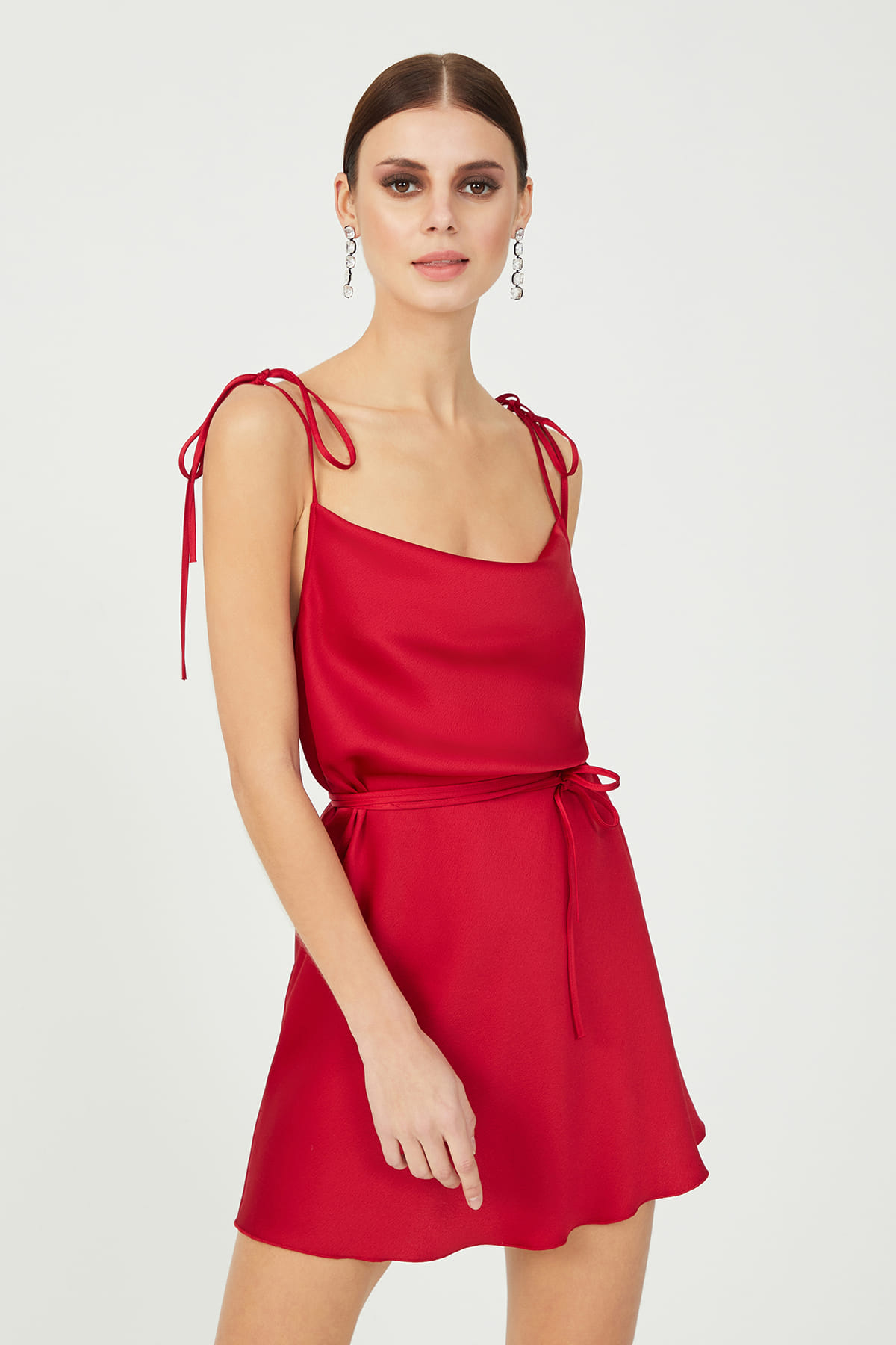 LORENA Red Mini Satin Slip Dress