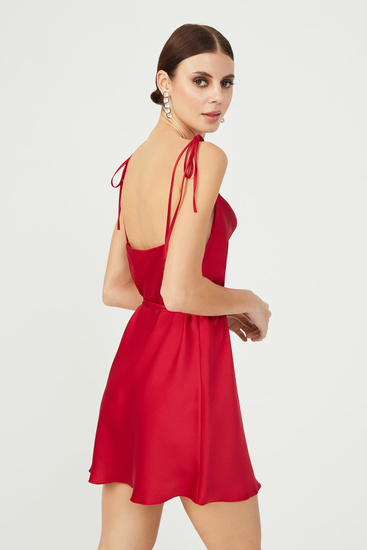 LORENA Red Mini Satin Slip Dress