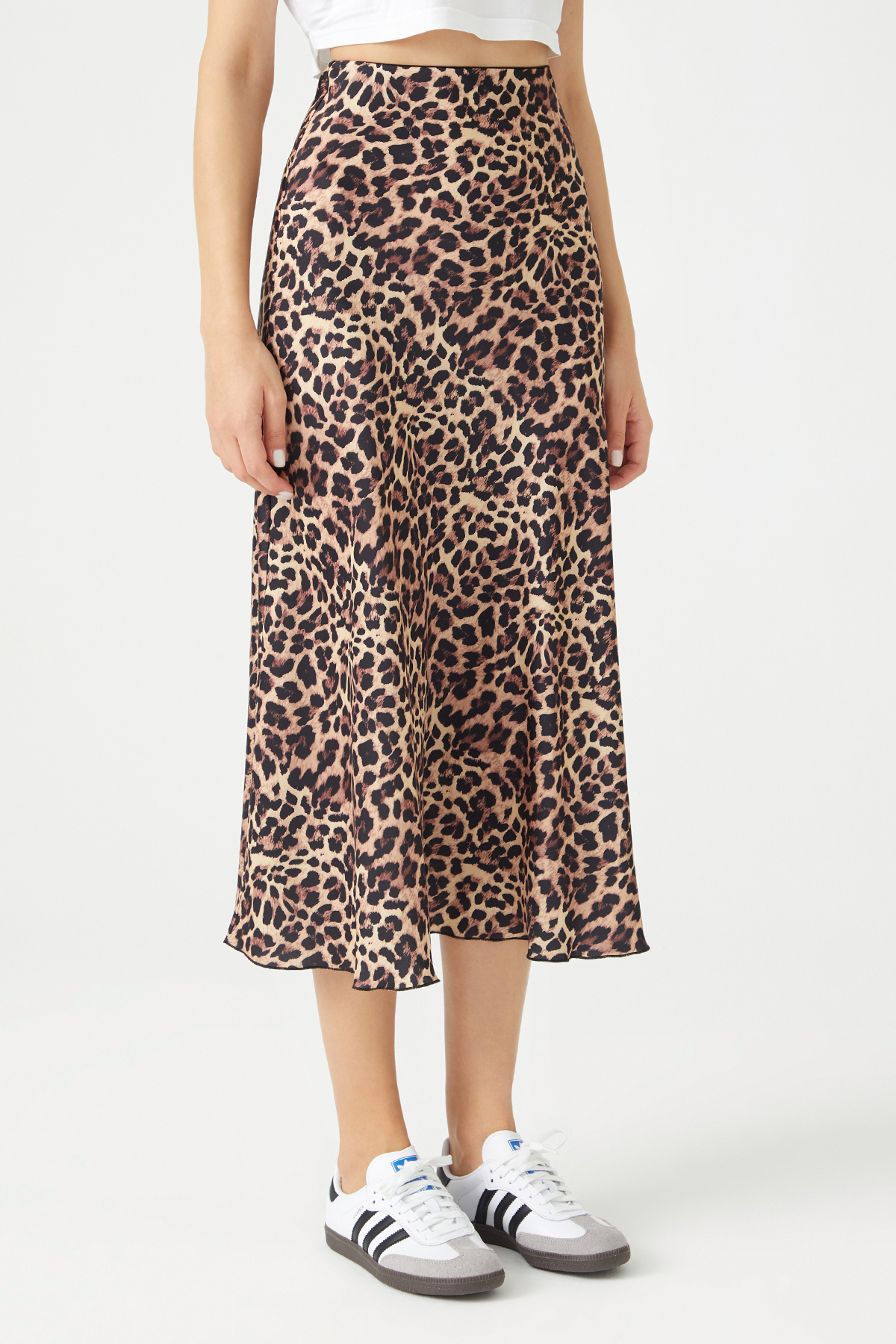 JOSSELYN Satin Midi Leopard Skirt
