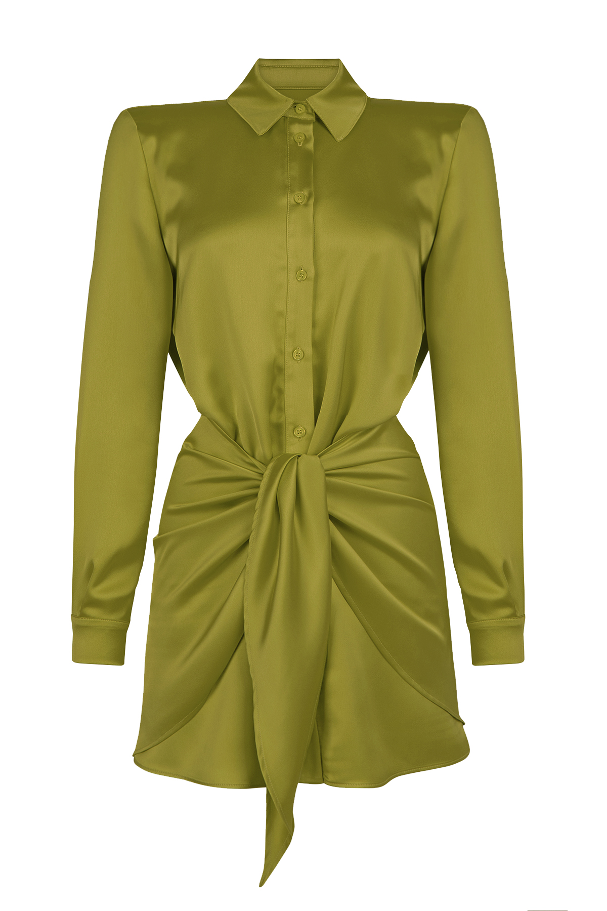 PORTA Satin Green Mini Shirt Dress