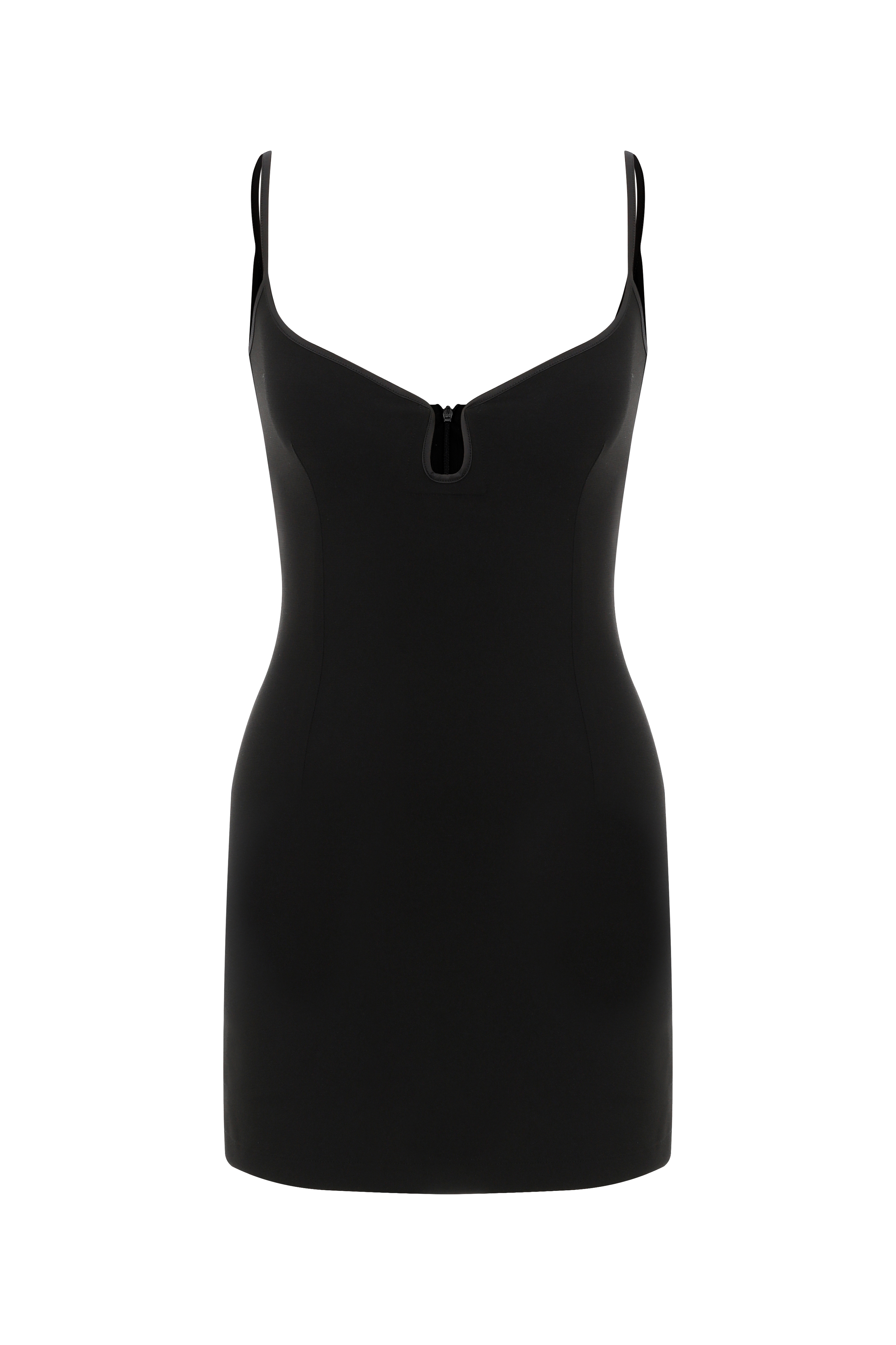 PENNIE V Göğüs Detaylı Mini Siyah Krep Elbise