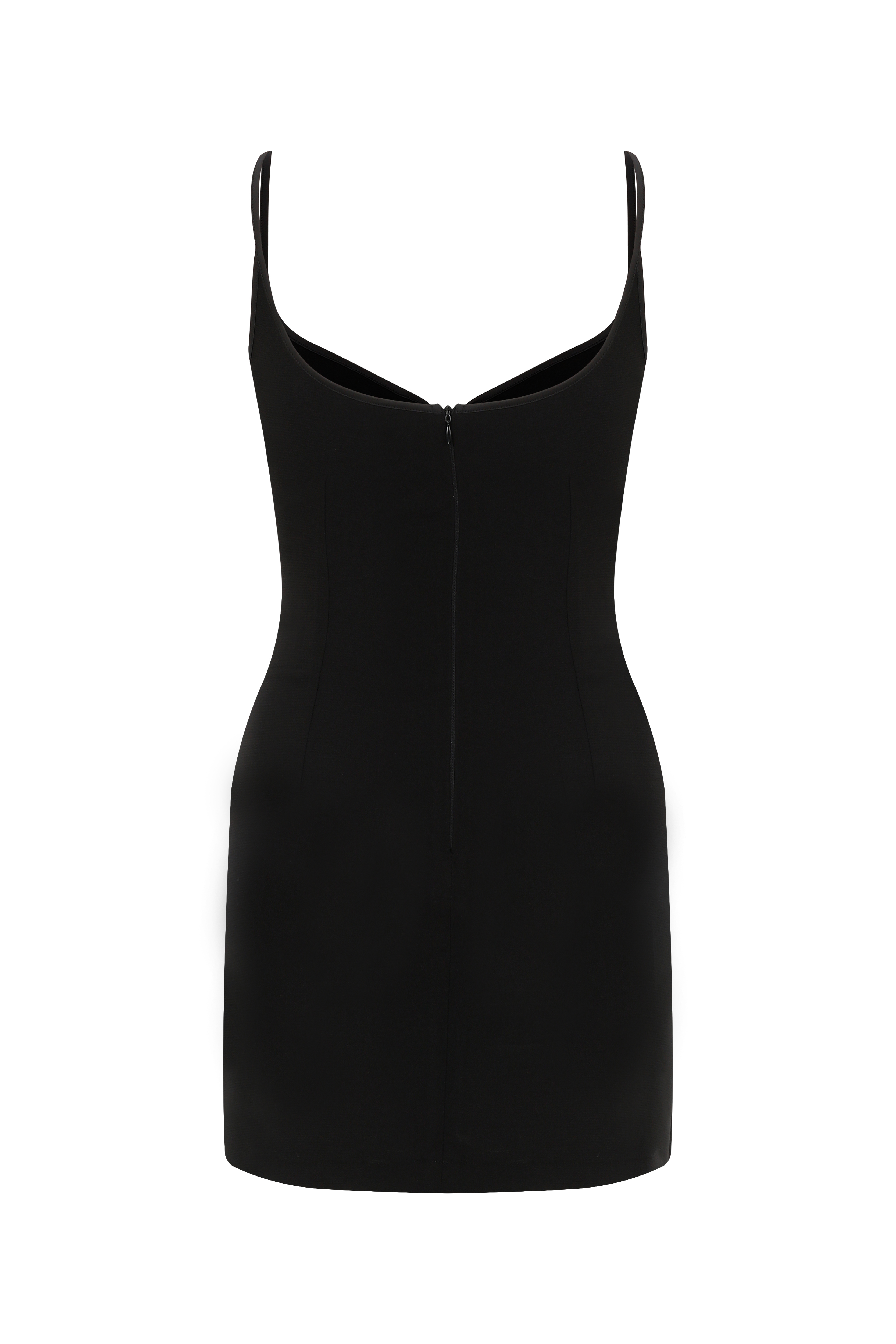 PENNIE V Göğüs Detaylı Mini Siyah Krep Elbise