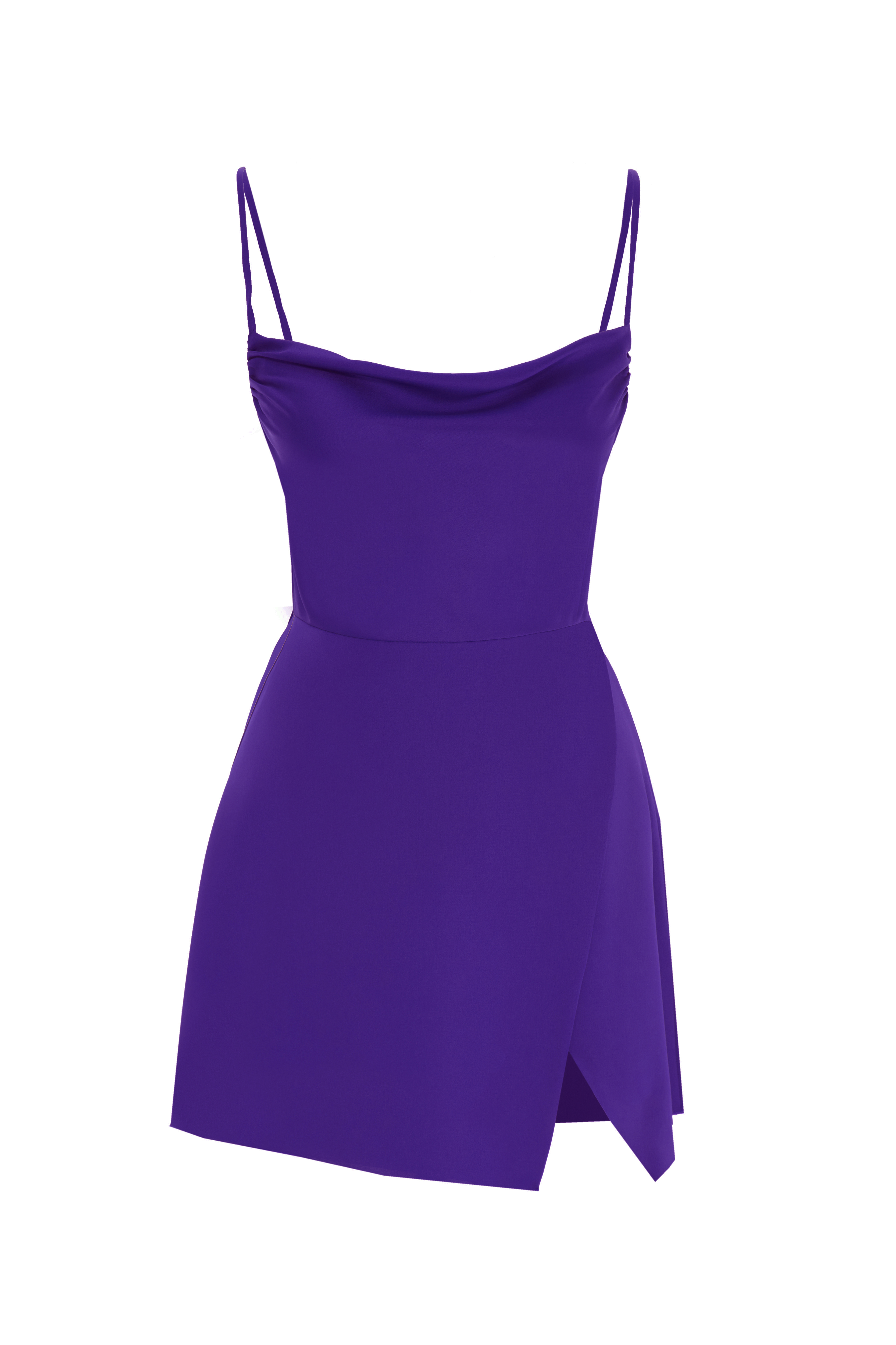 MAVES Plunging Collar Mini Satin Purple Dress