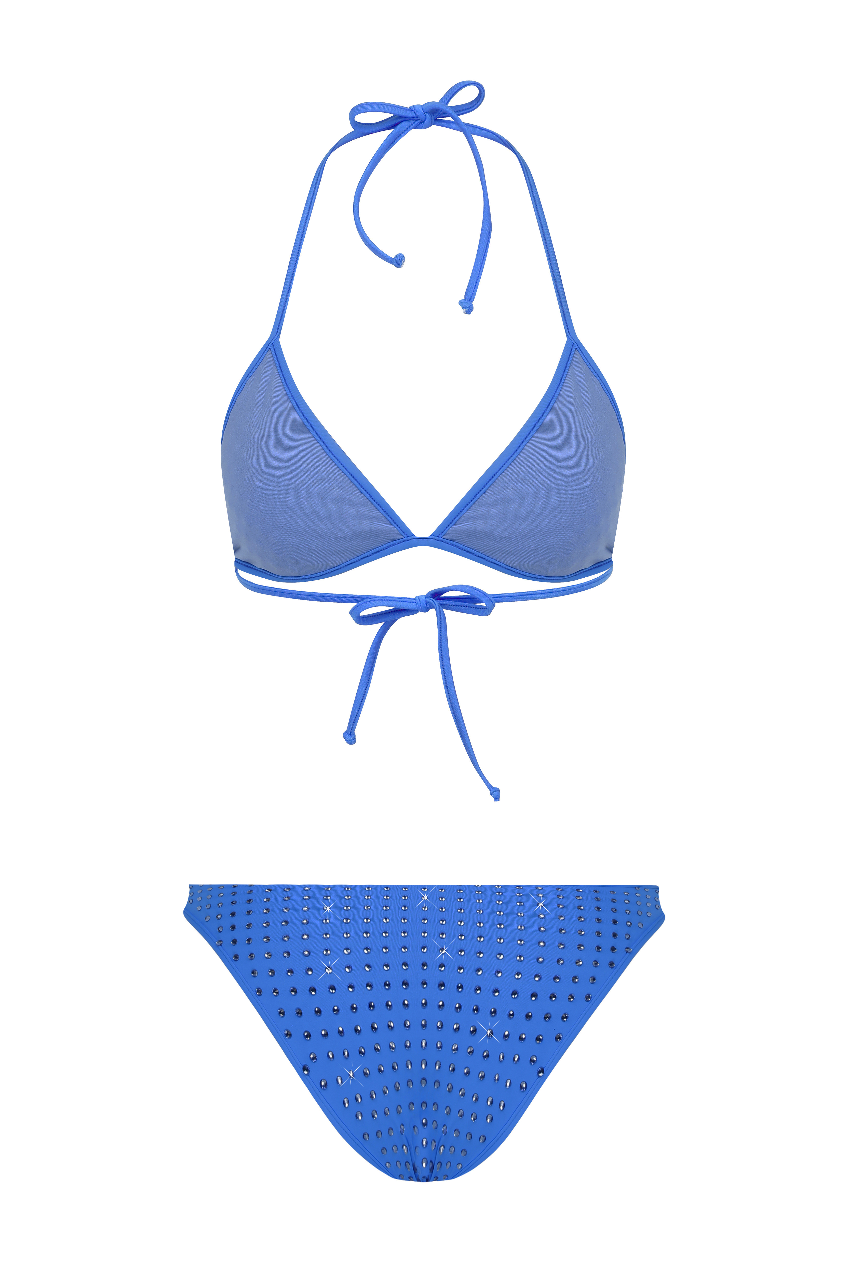 SHINY Stone Printed Blue Bikini Set