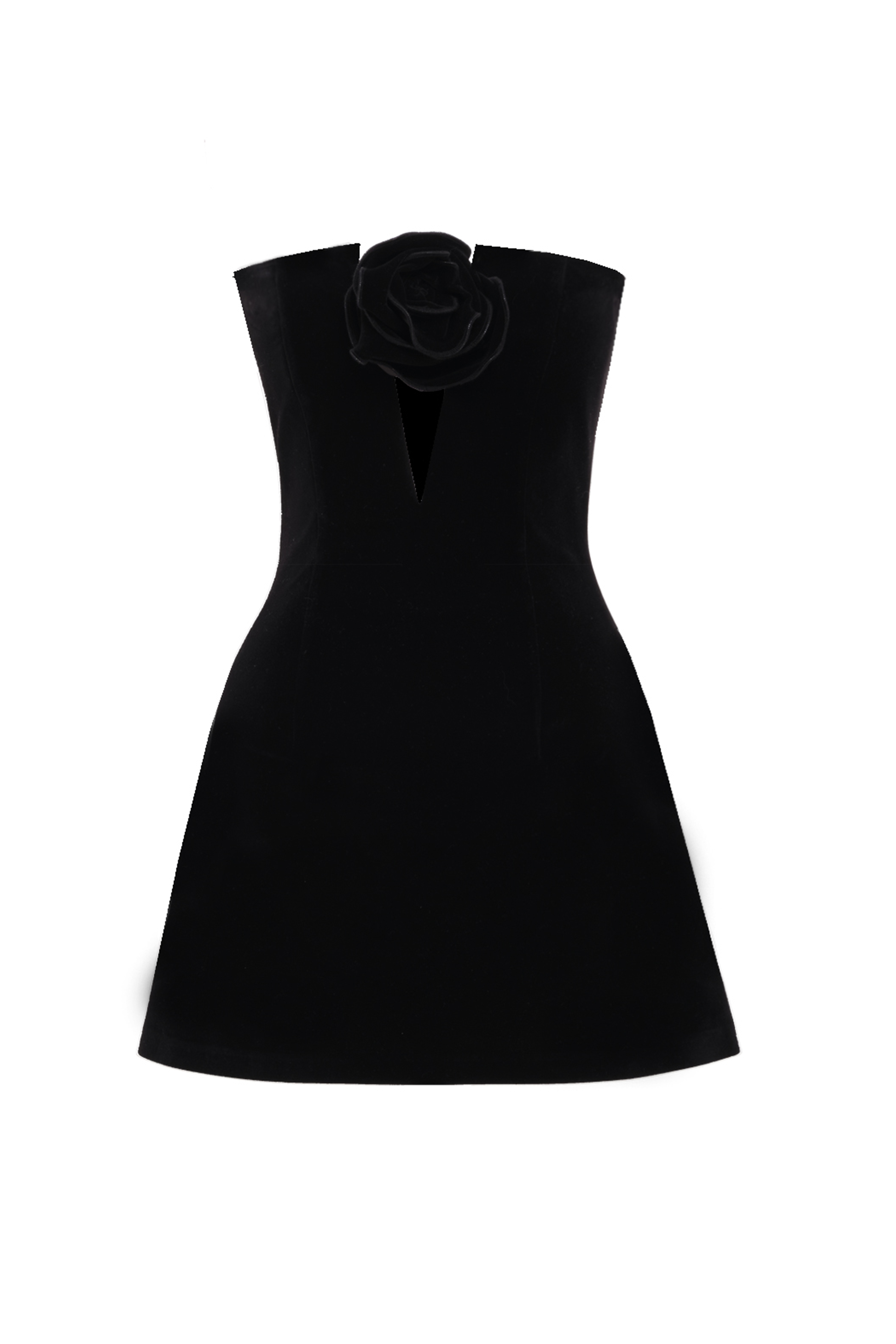 CHERIE Gül Detaylı Kadife Mini Siyah Elbise